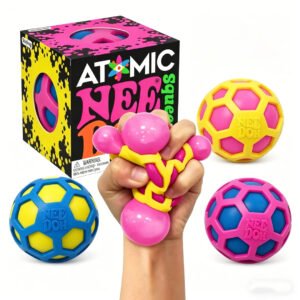 2 Needoh atomic stress ball all thre colors in hand