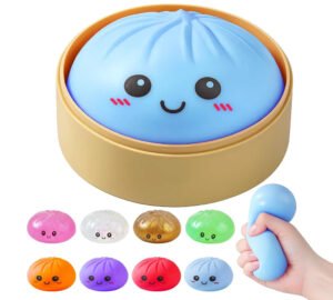 NeeDoh Mystery Dumpling Bao Bun in bamboo steamer basket
