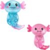 Glitter axolotl squishy toy 2-pack in pink and blue