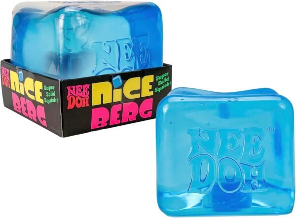 Oversized translucent blue NeeDoh Nice Berg squishy sensory cube