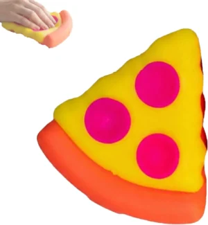 NeeDoh Pizza Squeezza fidget toy with peelable cheese and pepperoni toppings