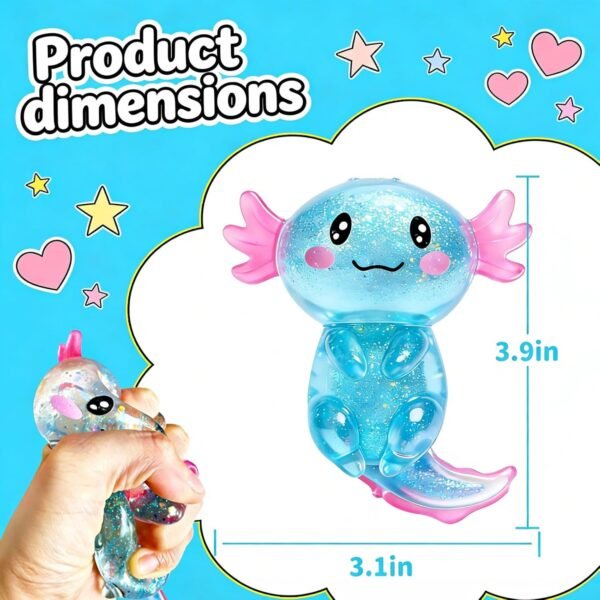 Glitter axolotl squishy toy 2-pack in pink and blue