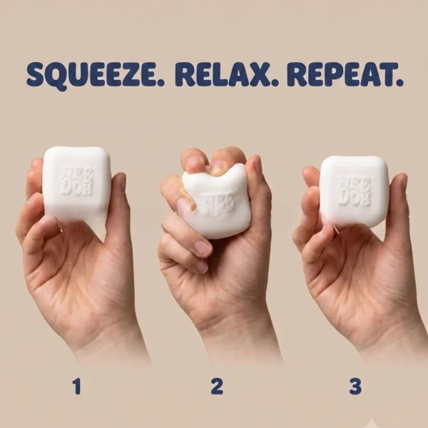 Luminous milk coffee cube Needoh squishy fidget on a desk — Image 3 of 7