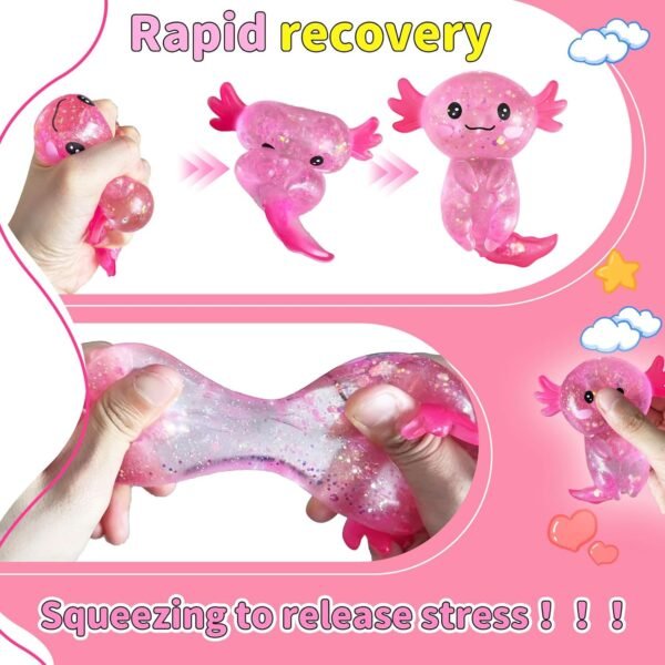 Glitter axolotl squishy toy 2-pack in pink and blue