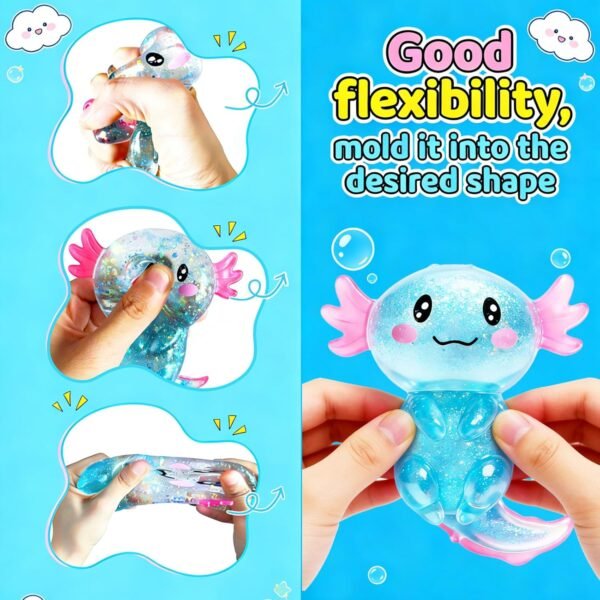 Glitter axolotl squishy toy 2-pack in pink and blue