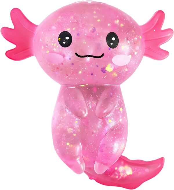 Glitter axolotl squishy toy 2-pack in pink and blue