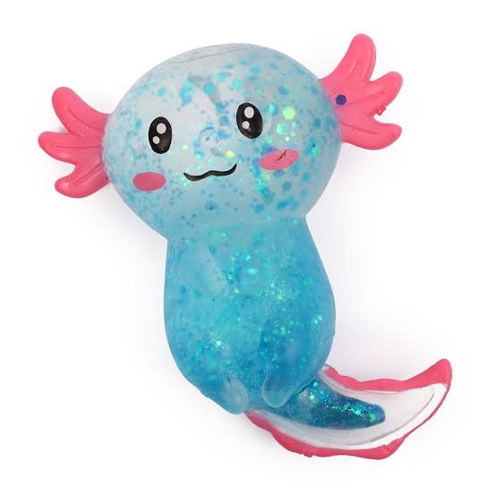 Glitter axolotl squishy toy 2-pack in pink and blue