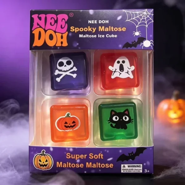 Spooky NeeDoh Halloween squishy stress toys shaped as pumpkin, ghost, skull and black cat