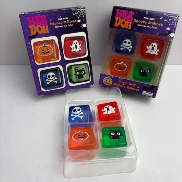 Spooky NeeDoh Halloween squishy stress toys shaped as pumpkin, ghost, skull and black cat